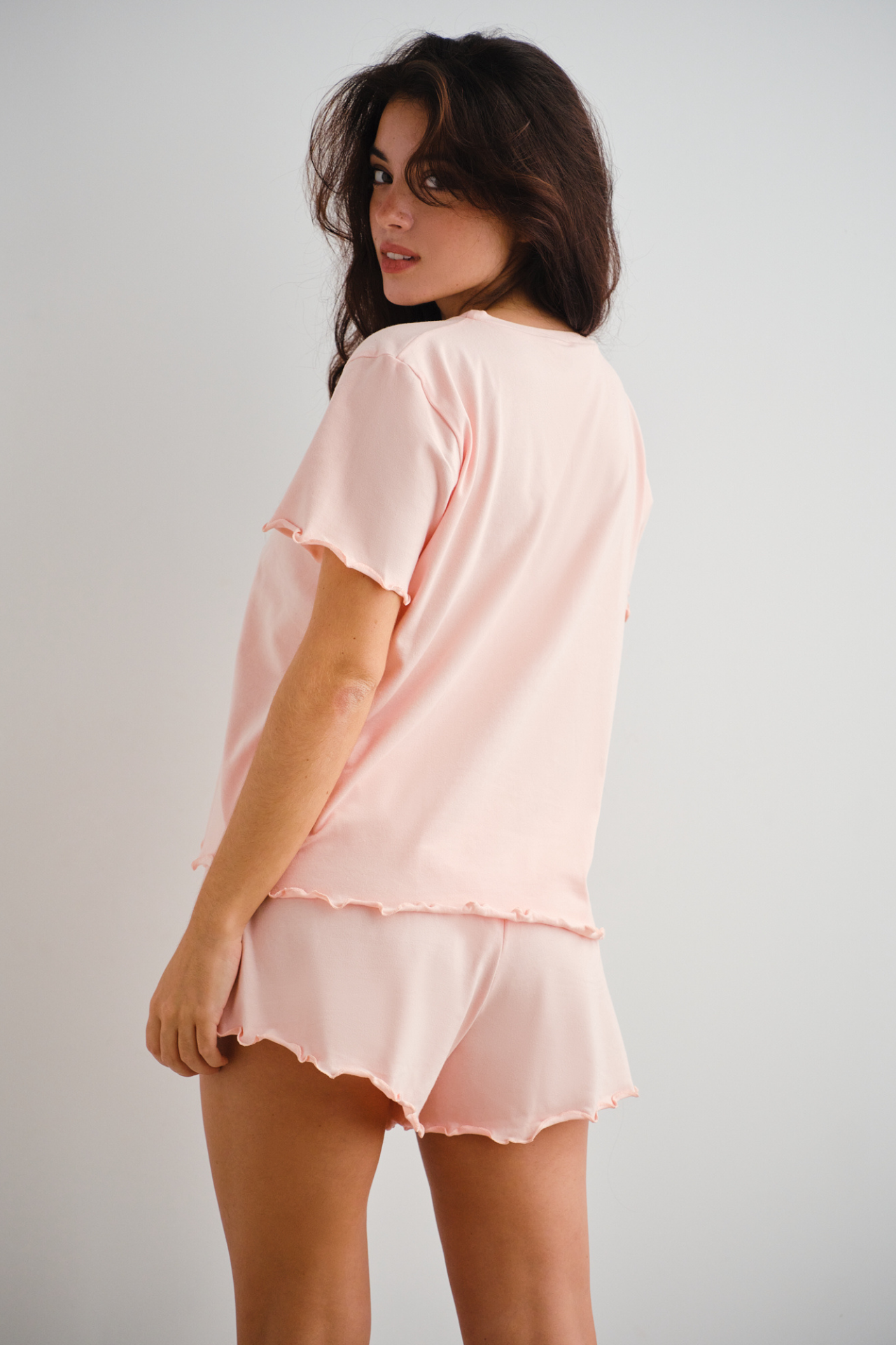 Pijama de algodón orgánico GOTS rosa de verano Udhara, vista trasera