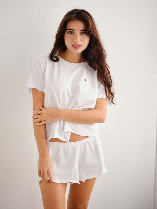 ¡NUEVO! Pijama de algodón orgánico GOTS de Verano Blanco